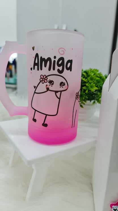 Caneca Chopp Personalizada + Caixa Presenteável – “Delicada Tema Flork”