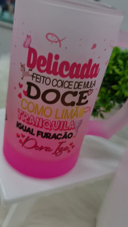 Caneca Chopp Personalizada + Caixa Presenteável – “Delicada Tema Flork”