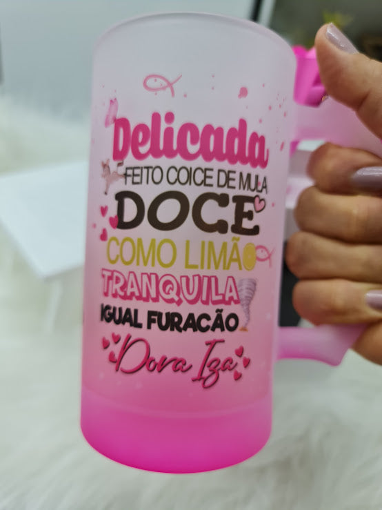 Caneca Chopp Personalizada + Caixa Presenteável – “Delicada Tema Flork”