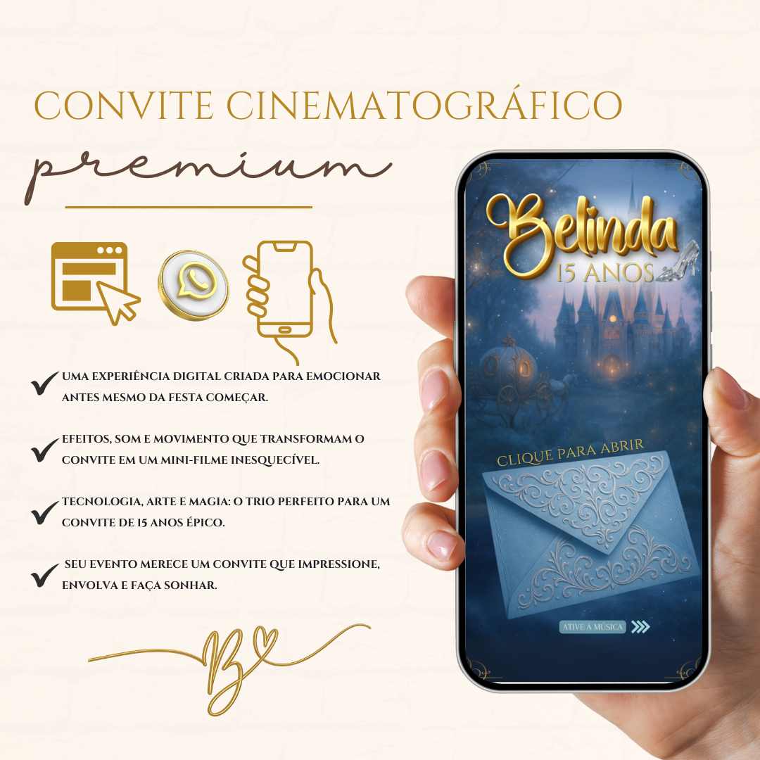 Convite Cinematográfico Premium – 15 Anos Cinderela