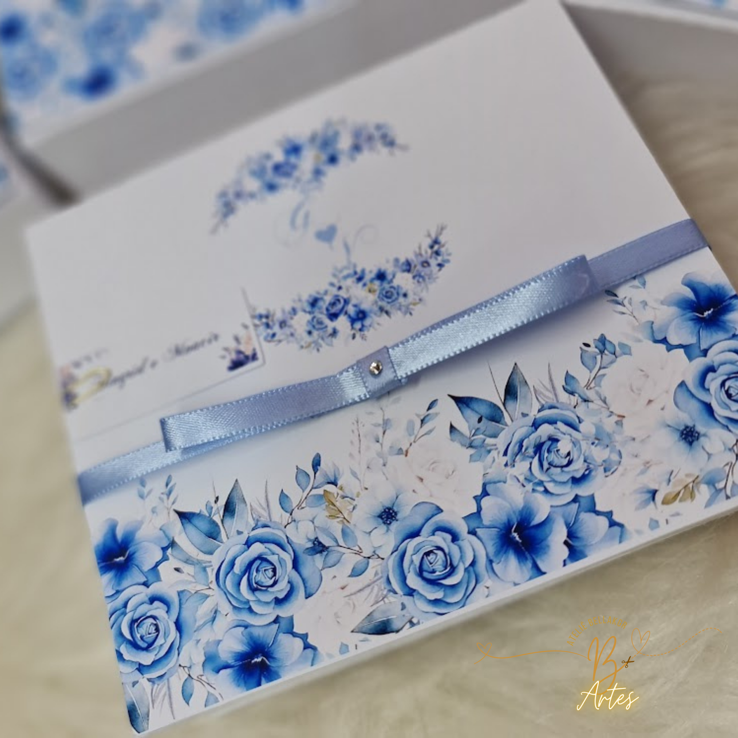 Arquivo de Corte Caixa Convite Padrinhos Casamento- Florar Azul- +BRINDE