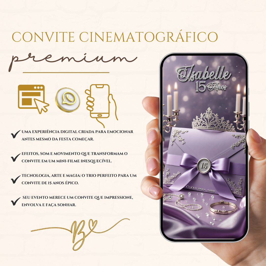 Convite Digital  Cinematográfico Premium  15 Anos | Lavanda Real Plata