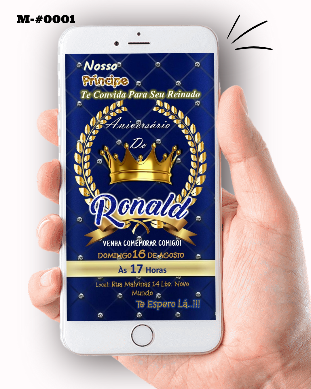 Convite Digital  Realeza Aniversário- Menino