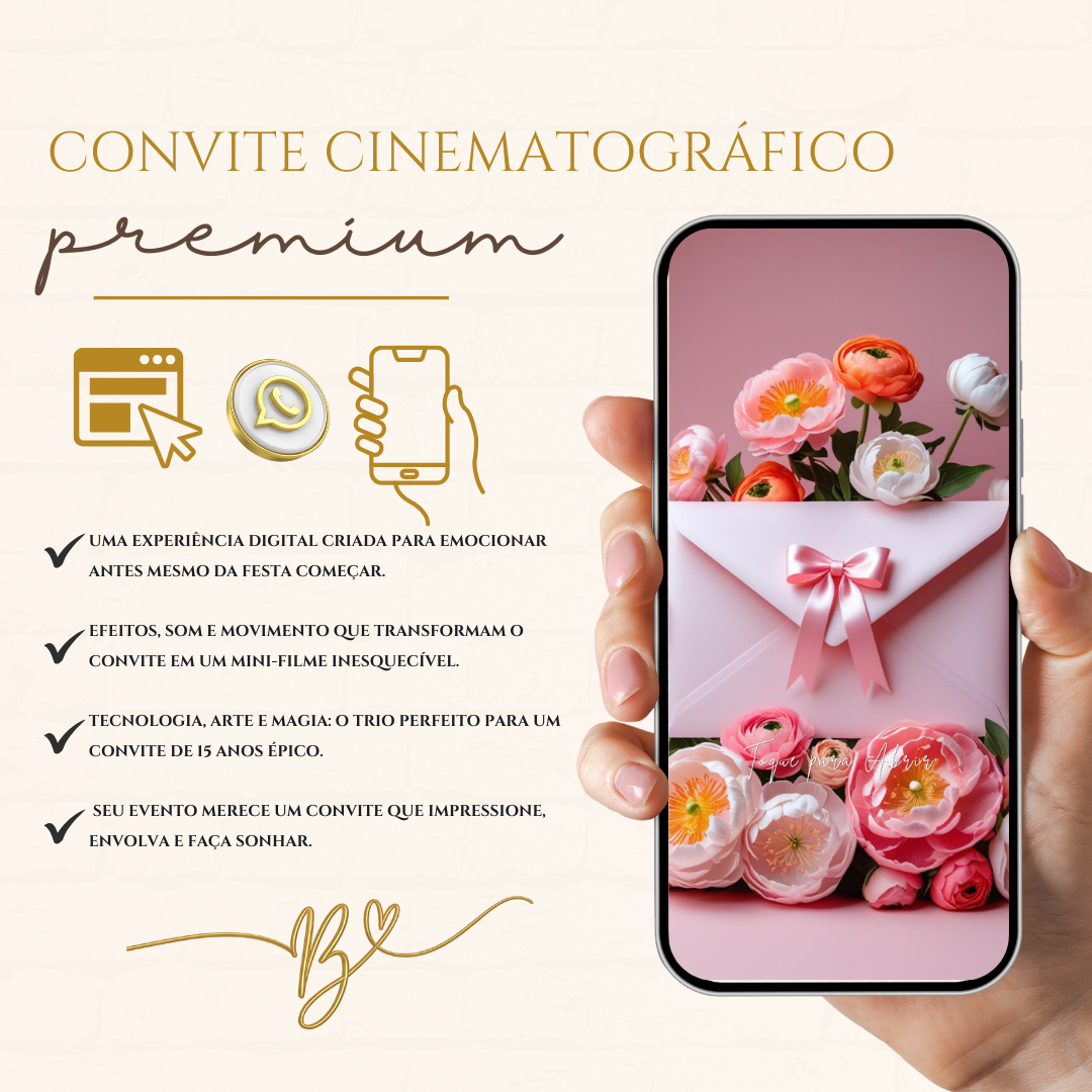 Convite Cinematográfico Premium - 15 Anos Florar Rosa Coral