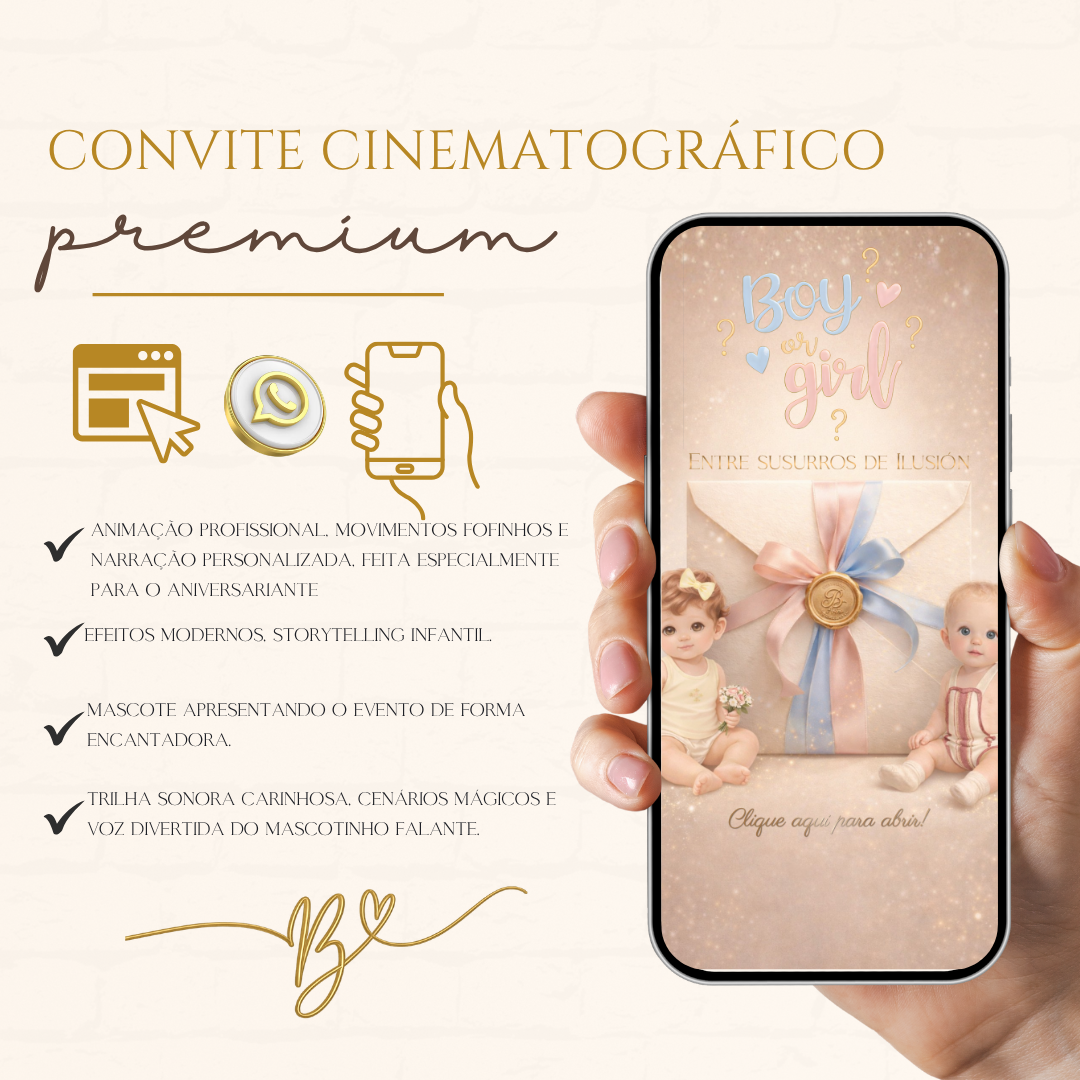 Convite Digital Cinematográfico Premium | Chá Revelação — Un Latido por Descubrir