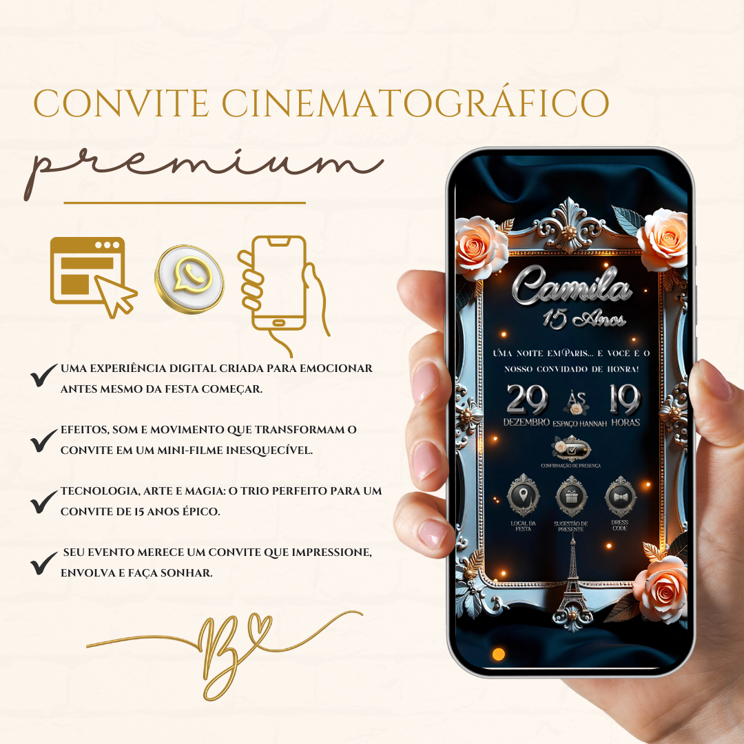 Convite Cinematográfico Premium  15 Anos | Paris