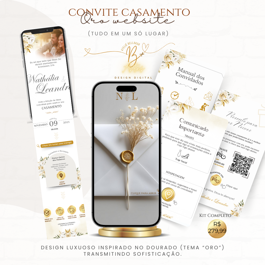Convite de Casamento | Master Website | Dourado