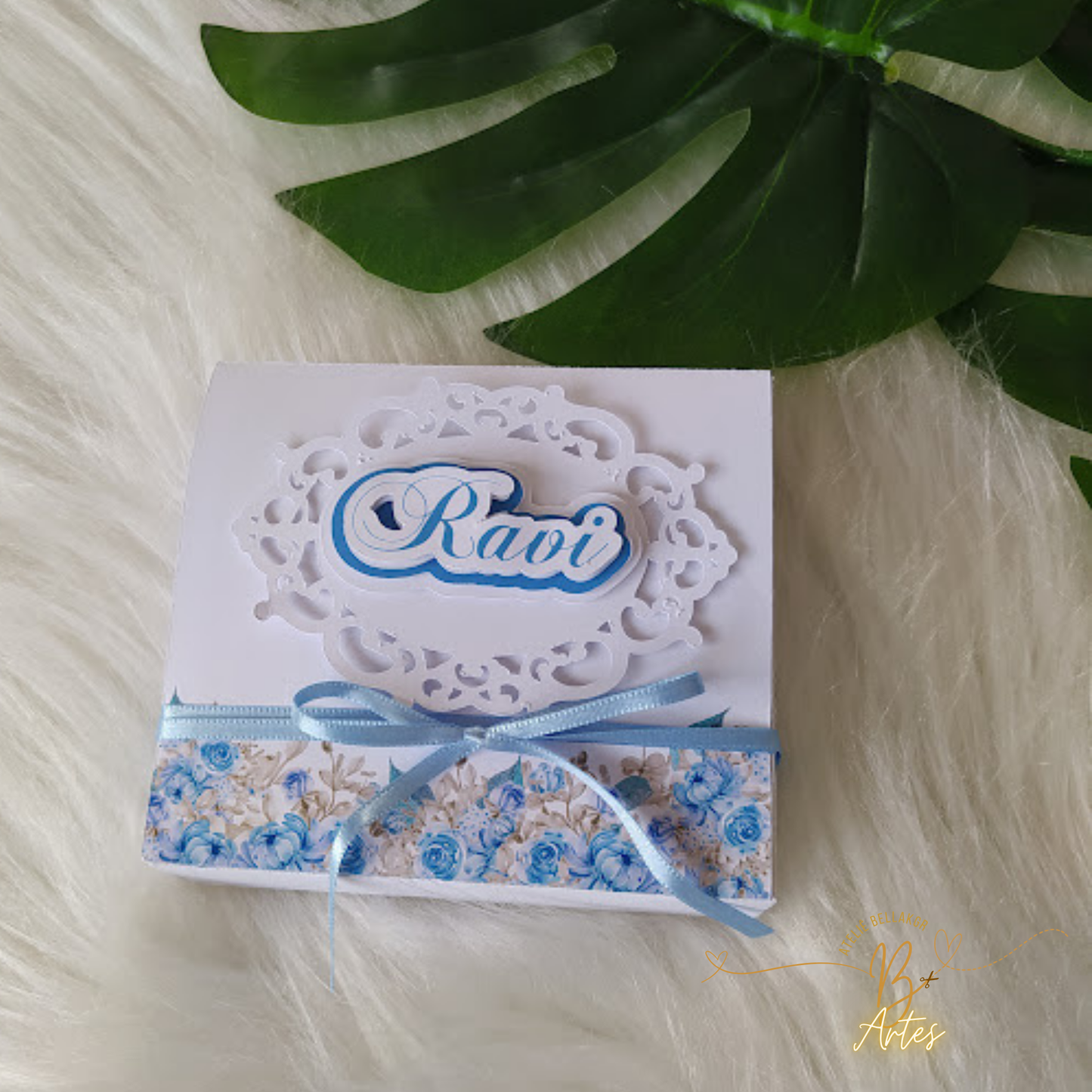 Arquivo Caixa Convite Padrinho/ Batizado, Azul - 2 Bombons