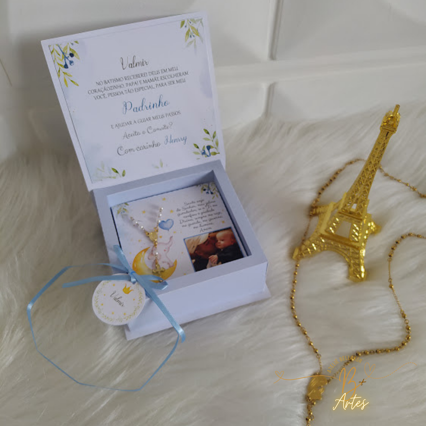 Arquivo de Corte Caixa Convite Padrinhos, Elefantinho- Azul +BRINDE