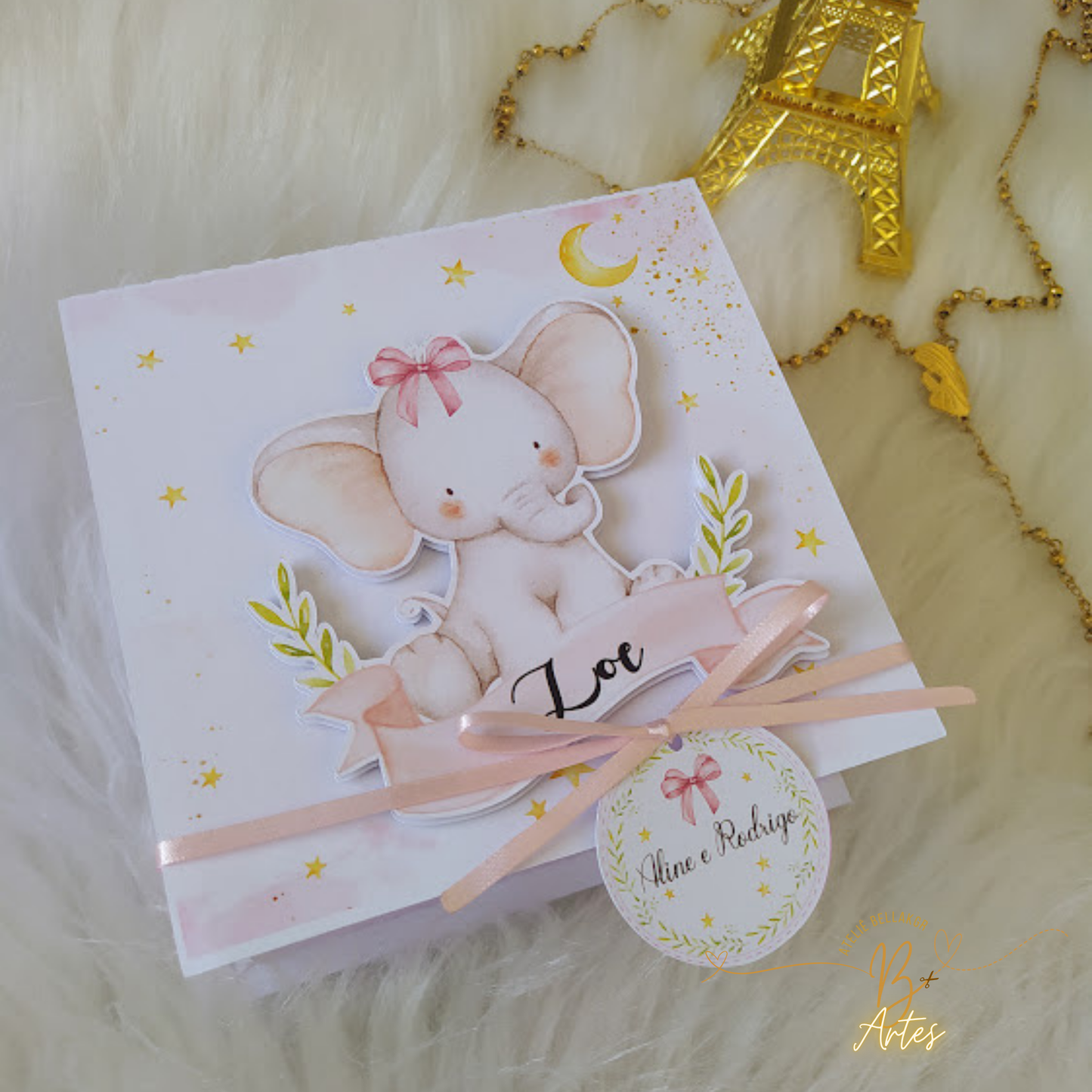 Arquivo de Corte Caixa Convite Padrinhos, Elefantinha Rosa +BRINDE