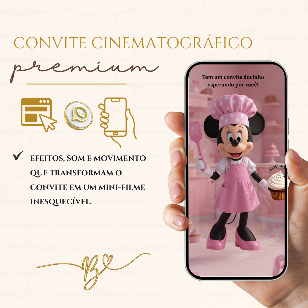 Convite Cinematográfico Premium - Minnie Confeiteira