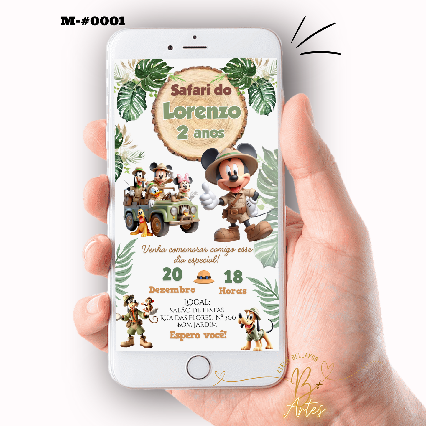 Convite Digital Simples – Safari Mickey e Minnie Aniversário