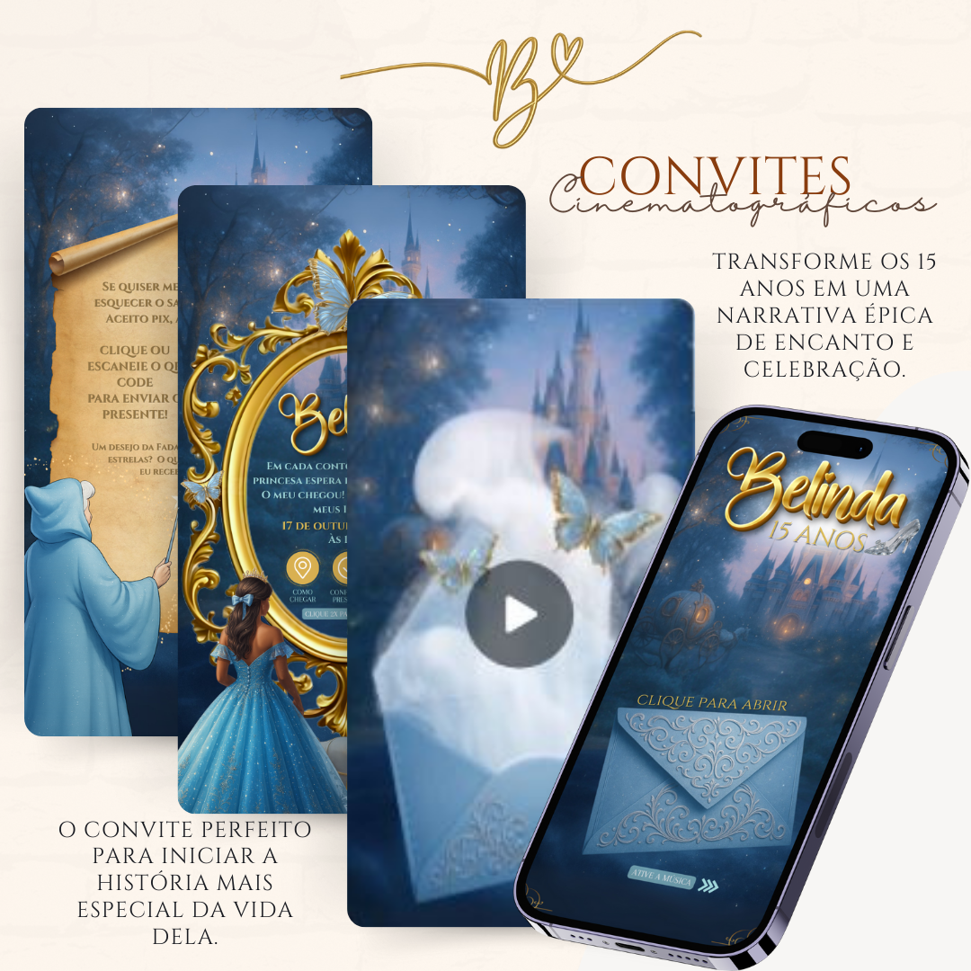 Convite Cinematográfico Premium – 15 Anos Cinderela