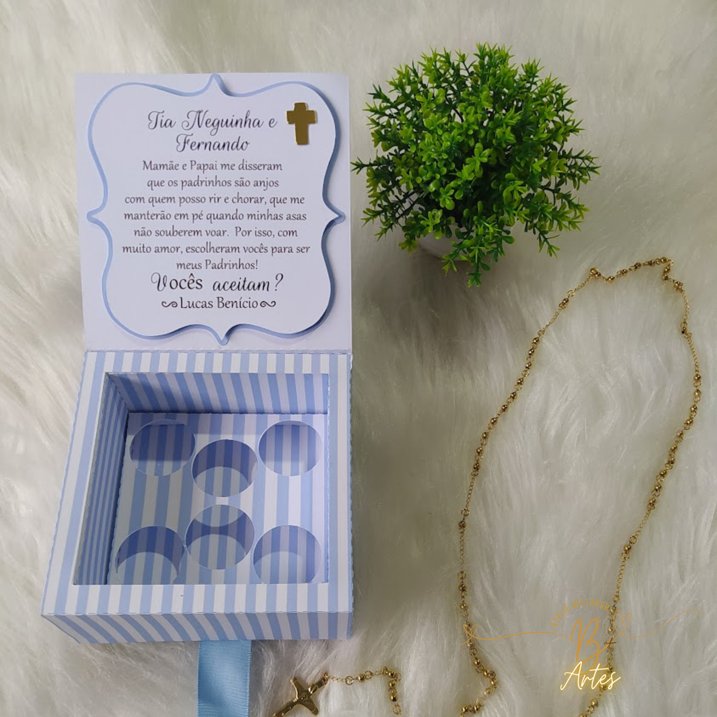 Arquivo de corte Caixa Convite Padrinho/ Batizado, Azul -6 Bombons