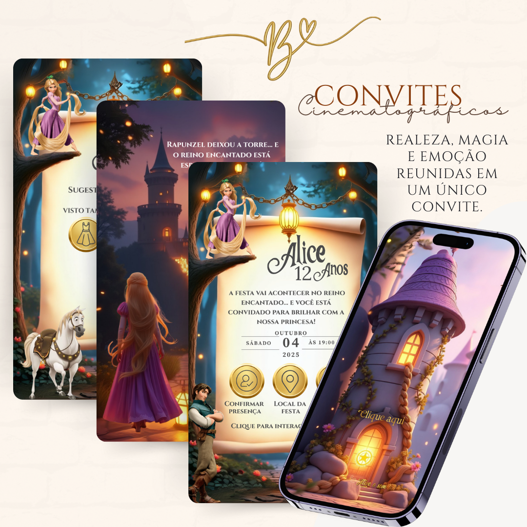 Convite Cinematográfico  Premium -Rapunzel Aniversário