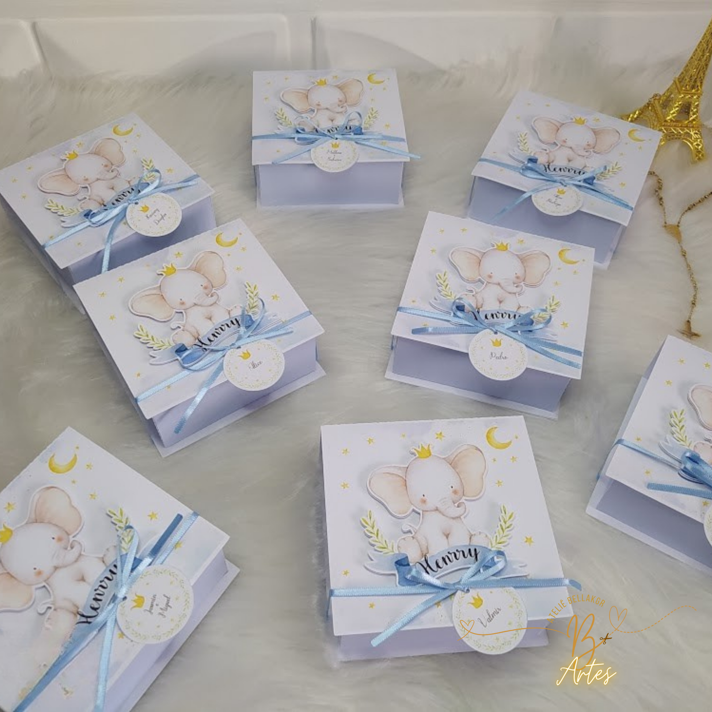 Arquivo de Corte Caixa Convite Padrinhos, Elefantinho- Azul +BRINDE