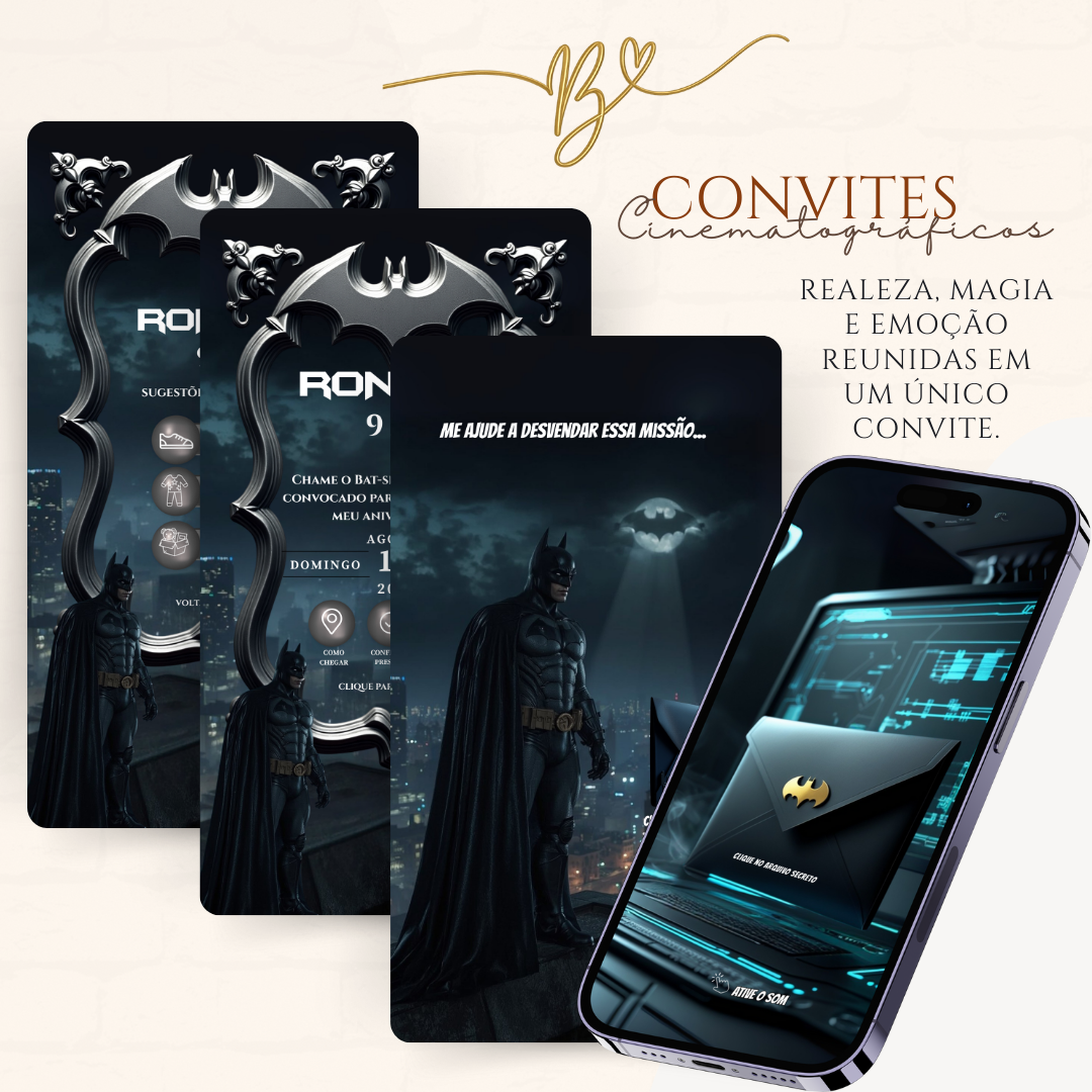 Convite Cinematográfico Premium -  Batman Aniversário