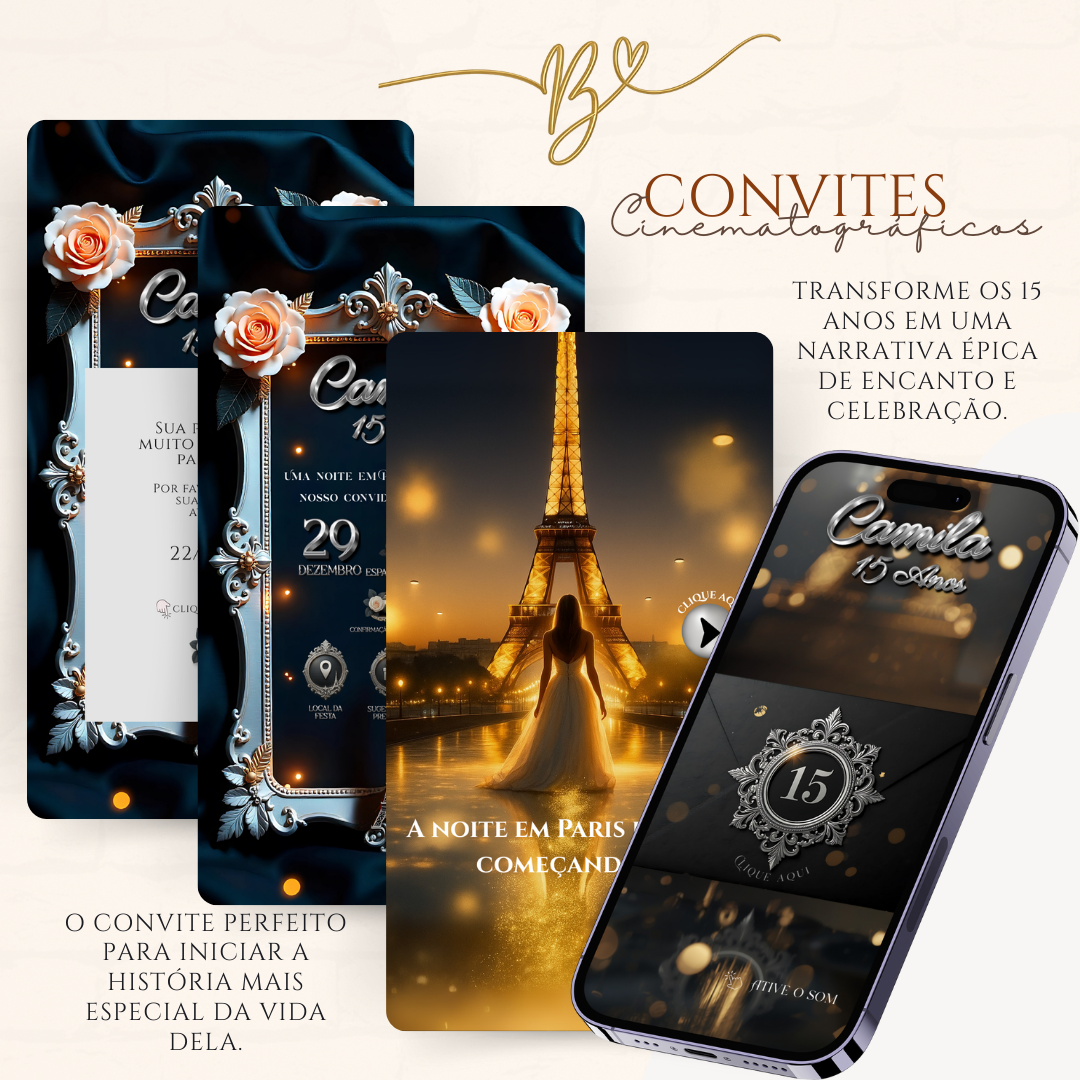 Convite Cinematográfico Premium  15 Anos | Paris