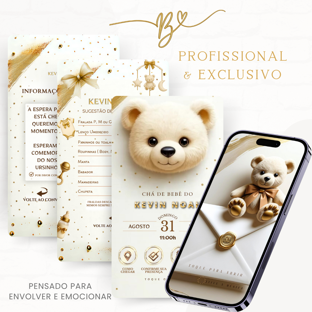 Convite Premium Cinematográfico  Chá De Bebê — Ursinho