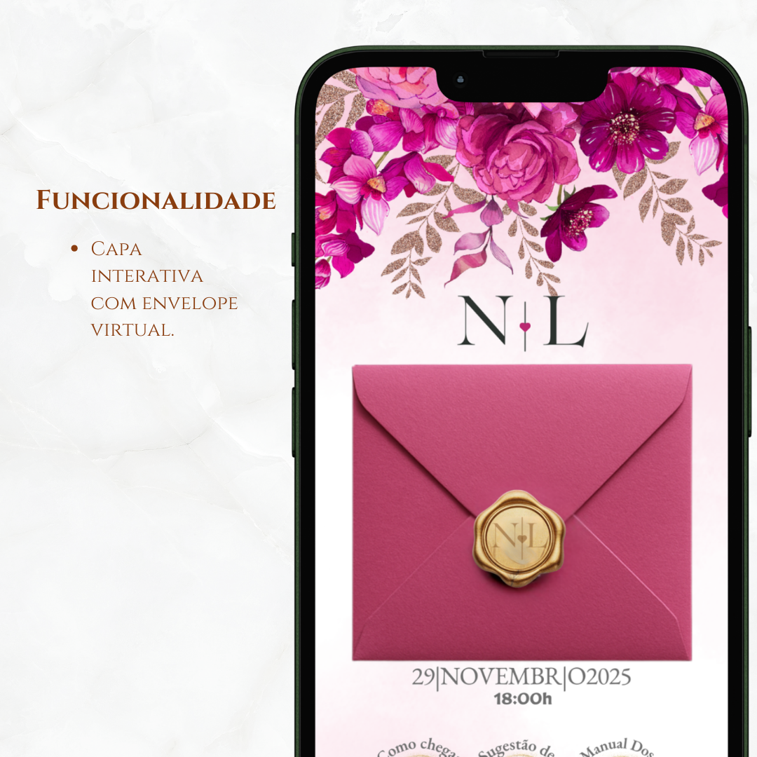 Convite Casamento Website- Florar Pink + (Brinde- Save the Date)