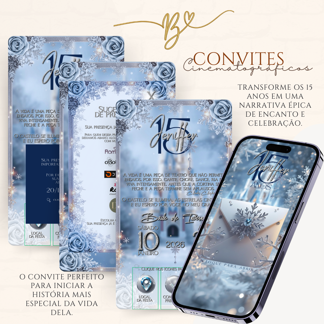 Convite Cinematográfico Premium  15 Anos | Baile de Inverno