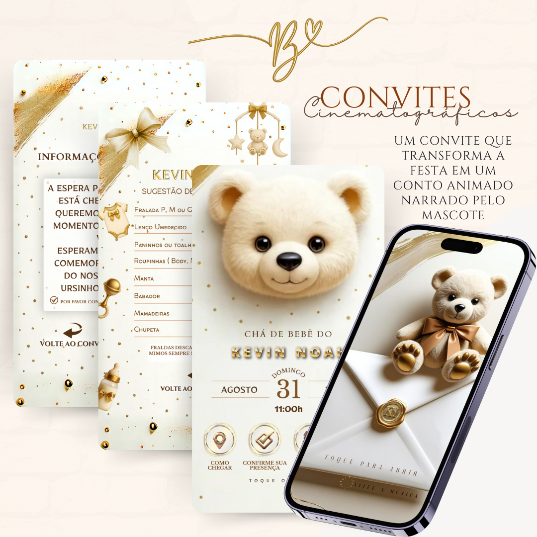 Convite Cinematográfico Premium | Chá De Bebê — Ursinho