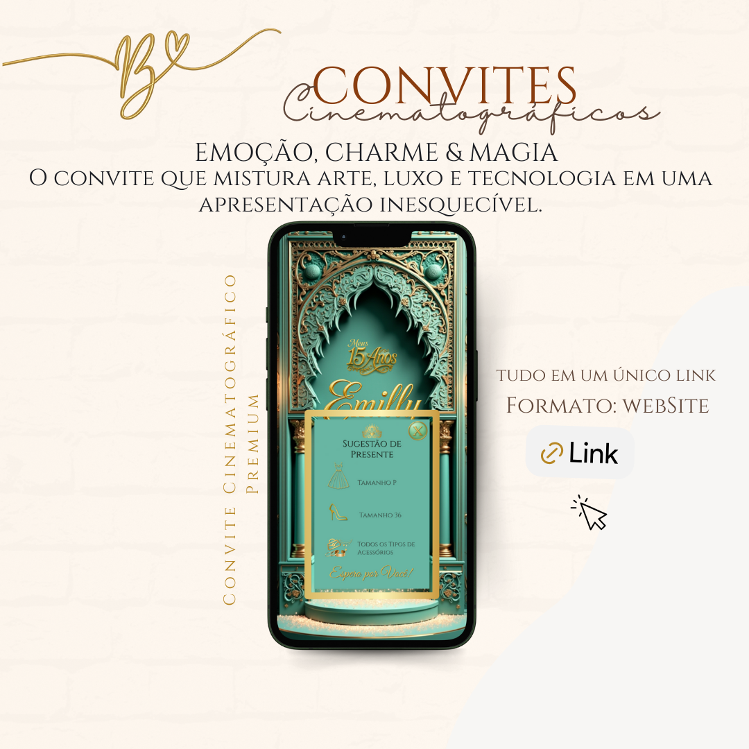 Convite Cinematográfico  Premium 15 Anos Princesa Jasmine