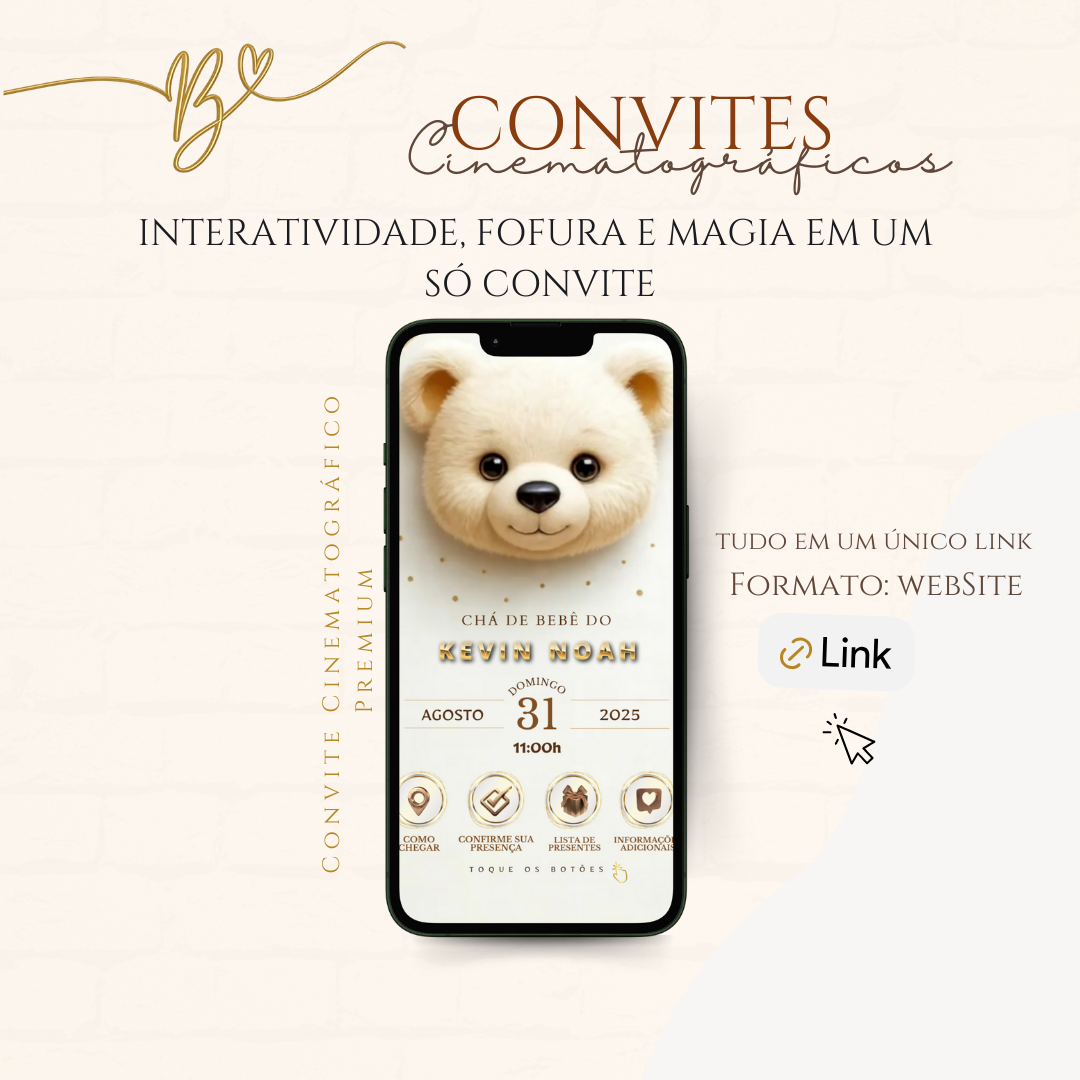 Convite Cinematográfico Premium | Chá De Bebê — Ursinho