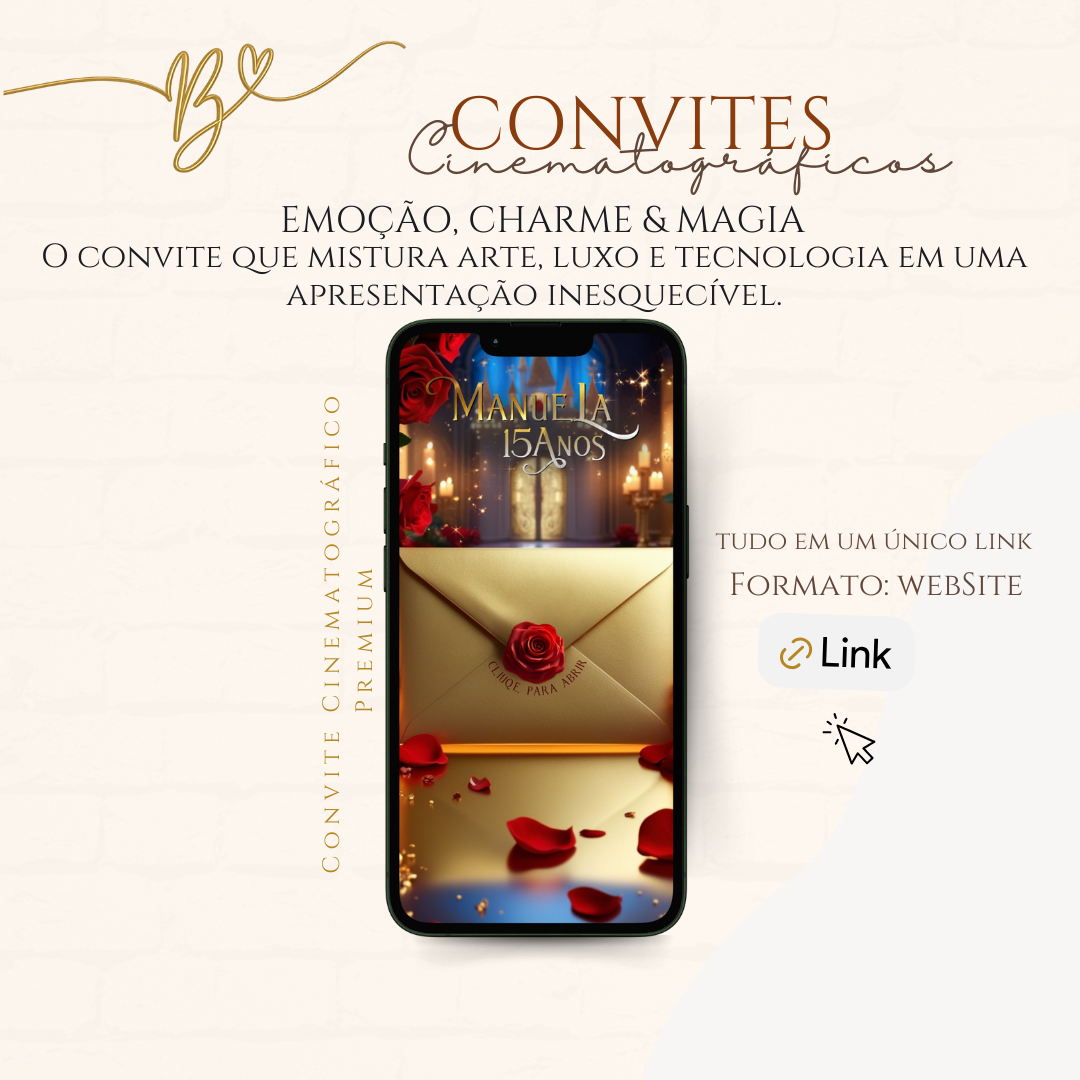Convite Cinematográfico Premium  15 Anos | A Bela e a Fera