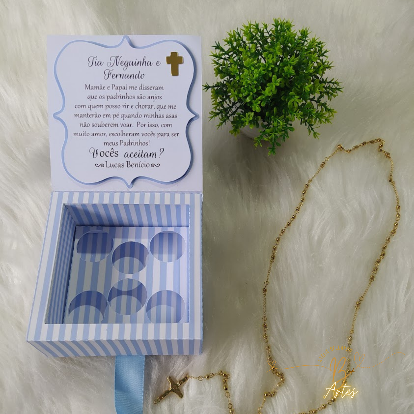 Arquivo de corte Caixa Convite Padrinho/ Batizado, Azul -6 Bombons