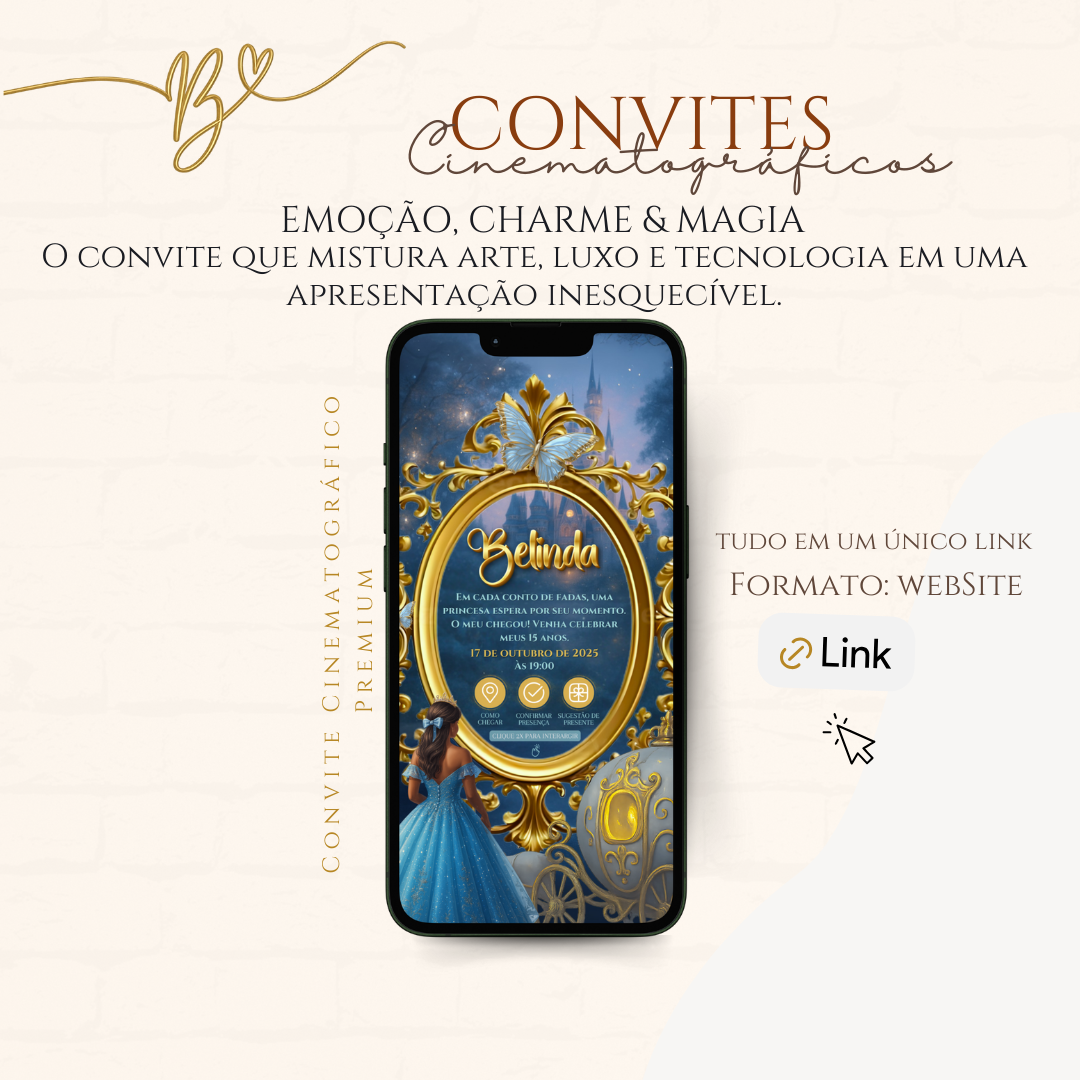 Convite Cinematográfico Premium – 15 Anos Cinderela