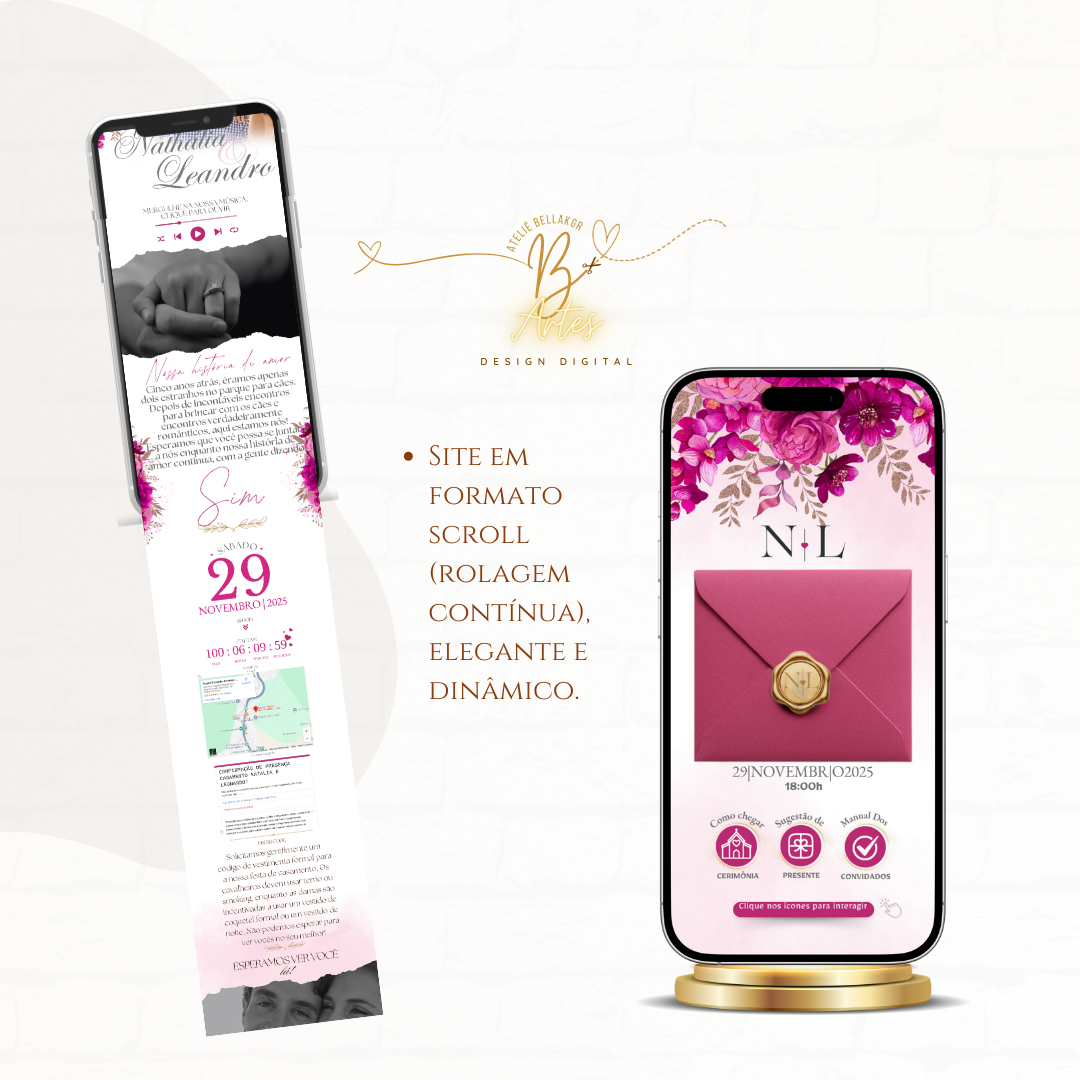 Convite Casamento Website- Florar Pink + (Brinde- Save the Date)