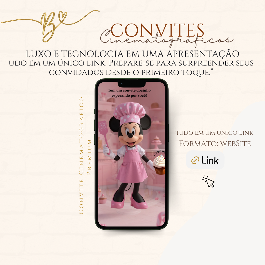 Convite Cinematográfico Premium - Minnie Confeiteira