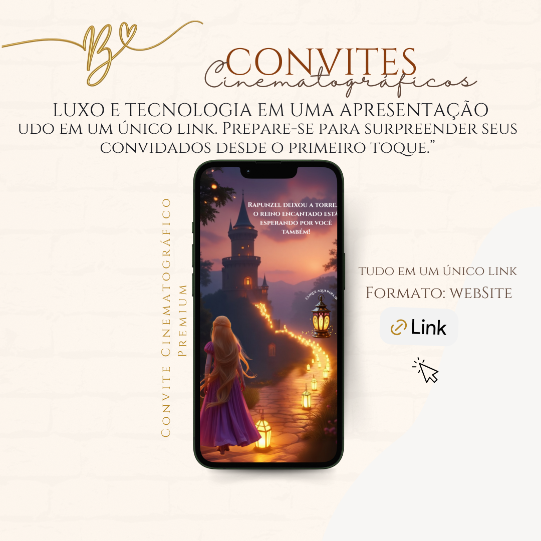 Convite Cinematográfico  Premium -Rapunzel Aniversário