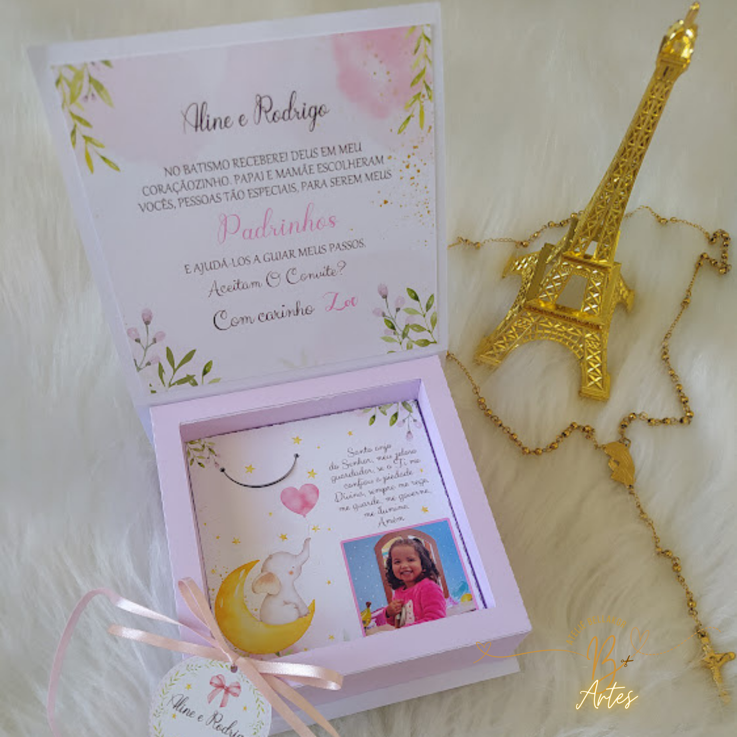 Arquivo de Corte Caixa Convite Padrinhos, Elefantinha Rosa +BRINDE