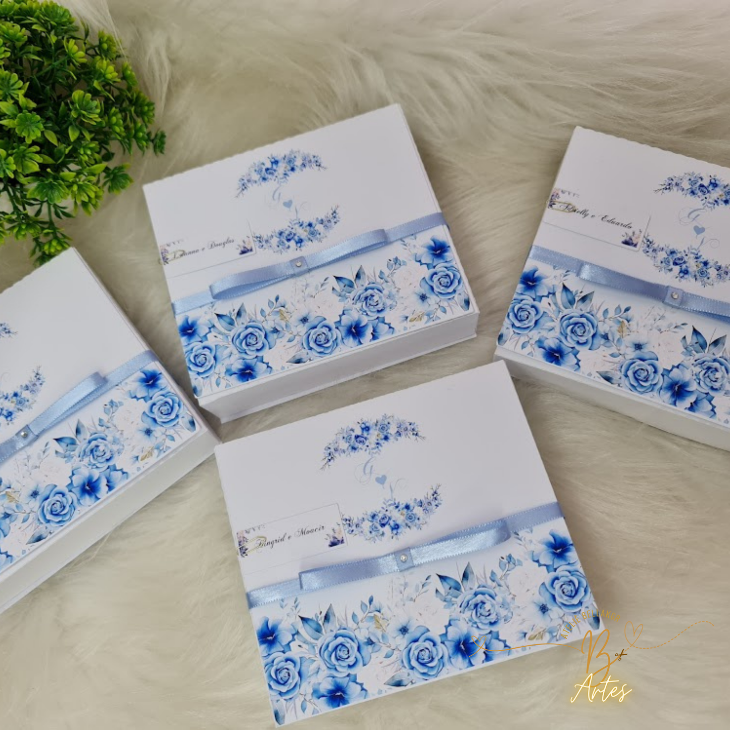 Arquivo de Corte Caixa Convite Padrinhos Casamento- Florar Azul- +BRINDE