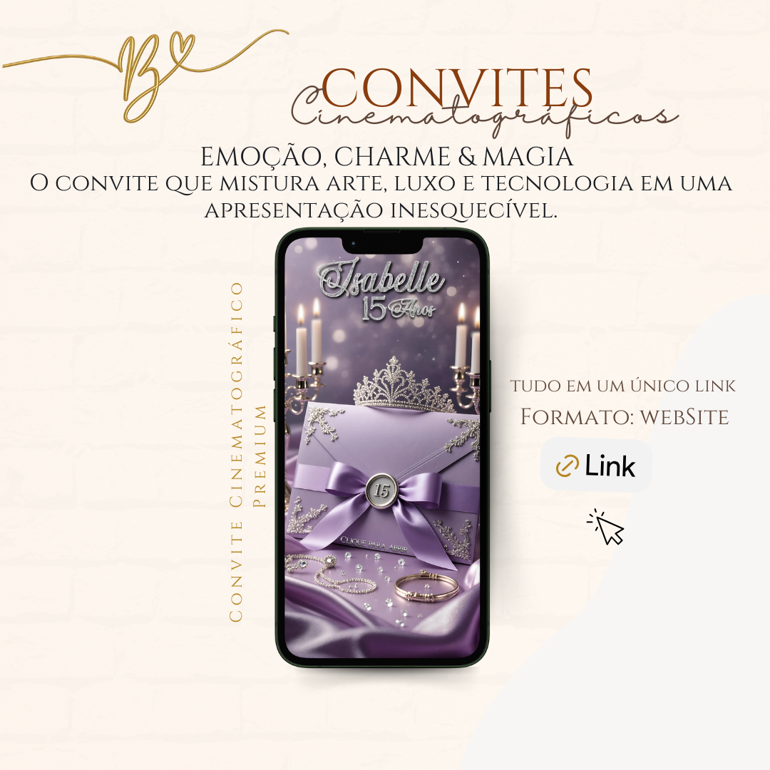 Convite Digital  Cinematográfico Premium  15 Anos | Lavanda Real Plata