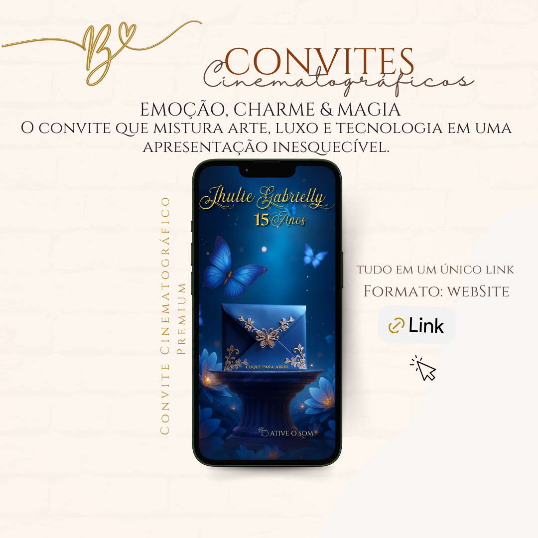 Convite Cinematográfico Premium 15 Anos | Borboletas Azul