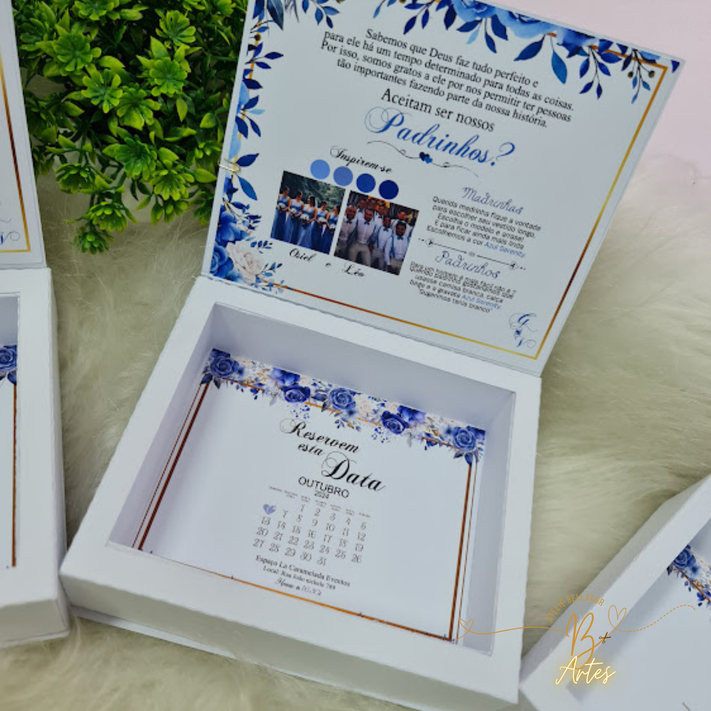 Arquivo de Corte Caixa Convite Padrinhos Casamento- Florar Azul- +BRINDE