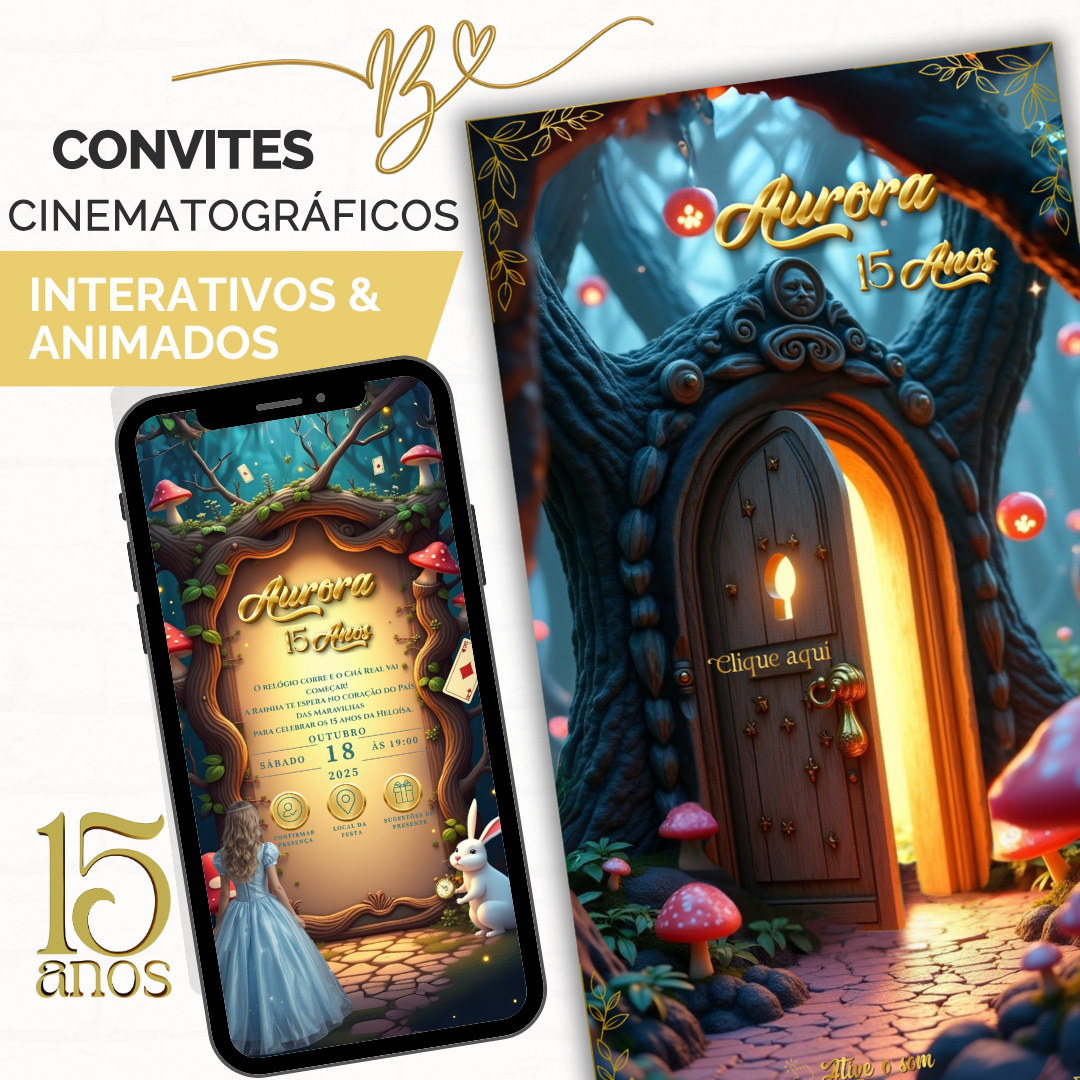 Convite Premium Cinematográfico Alice no Pais das Maravilhas