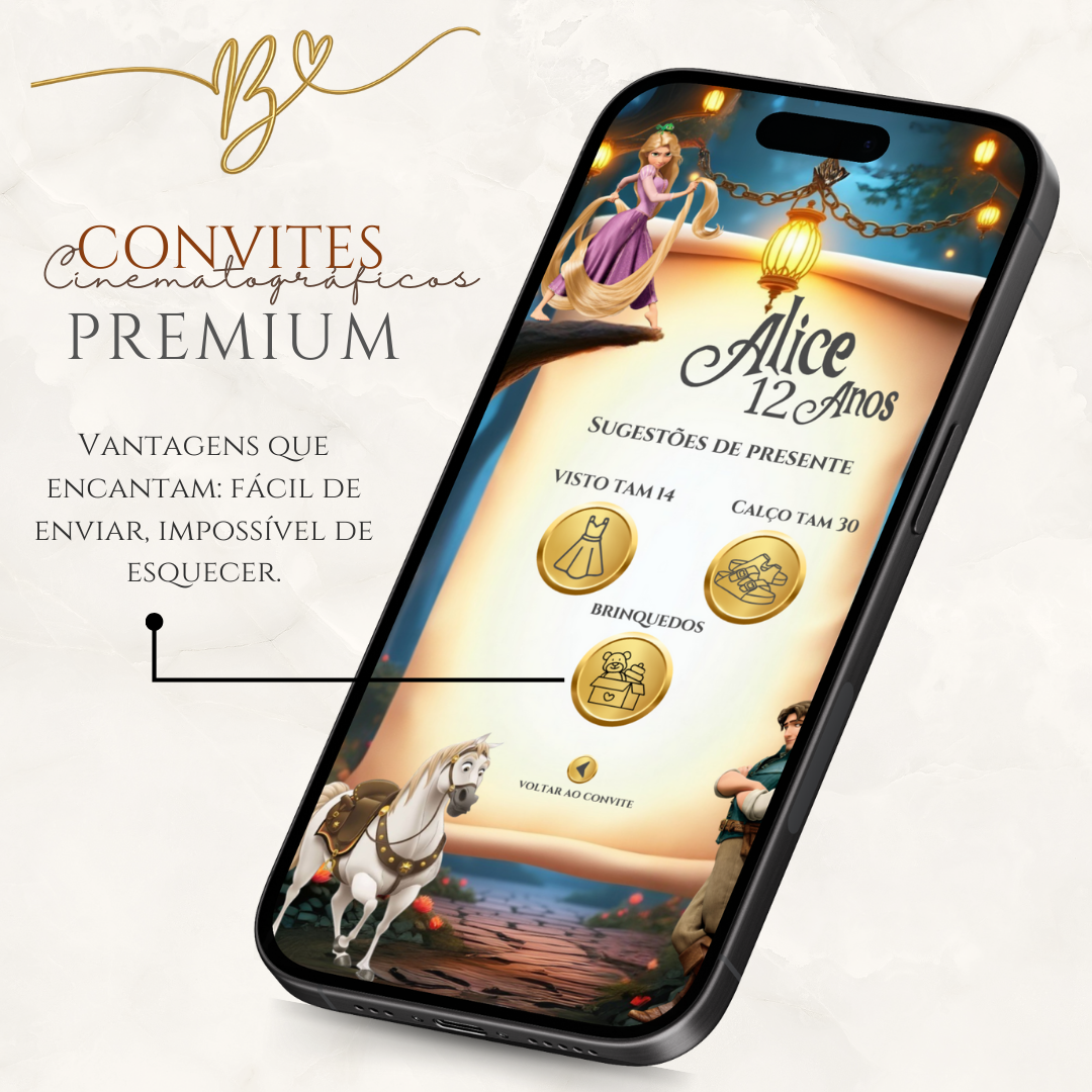 Convite Cinematográfico  Premium -Rapunzel Aniversário