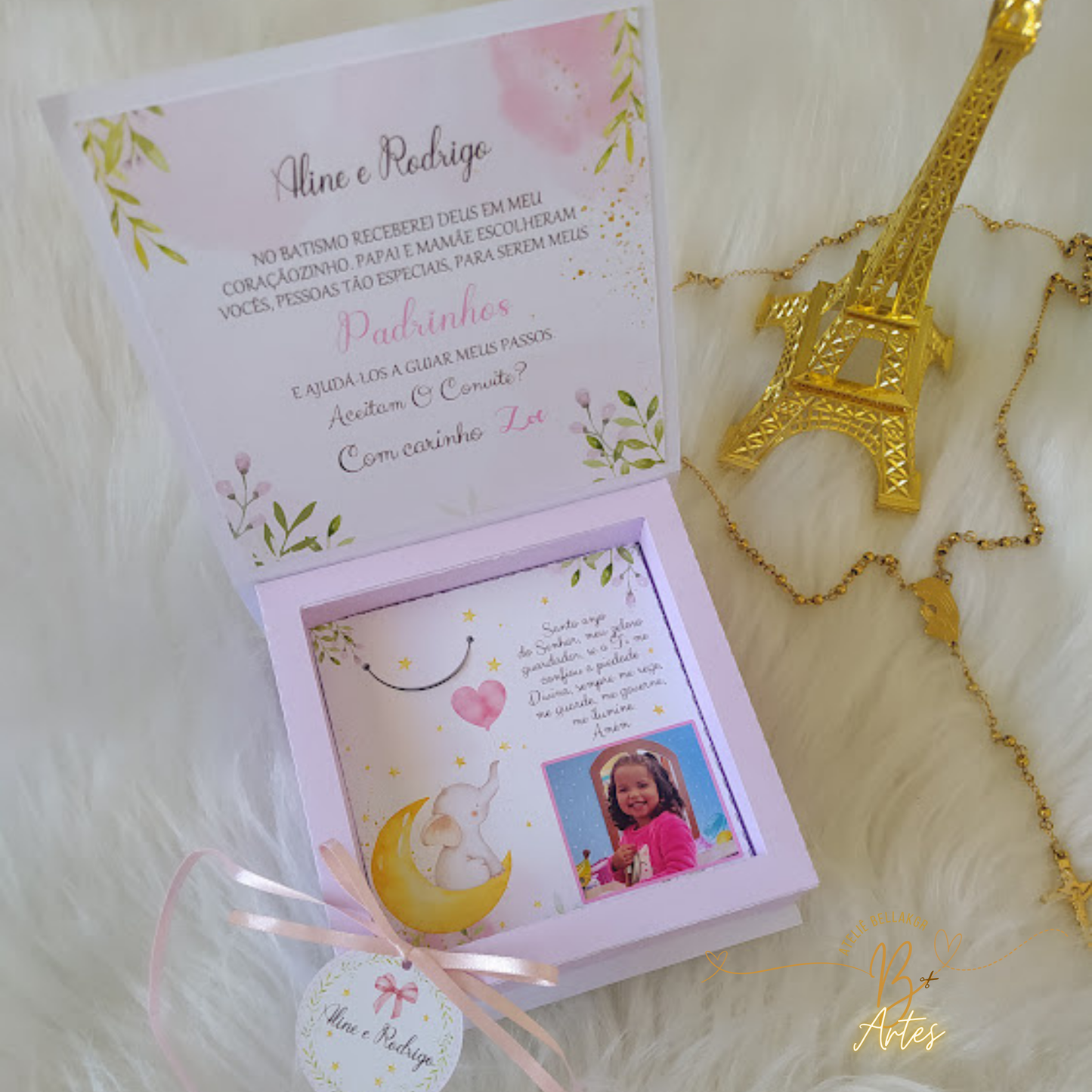 Arquivo de Corte Caixa Convite Padrinhos, Elefantinha Rosa +BRINDE