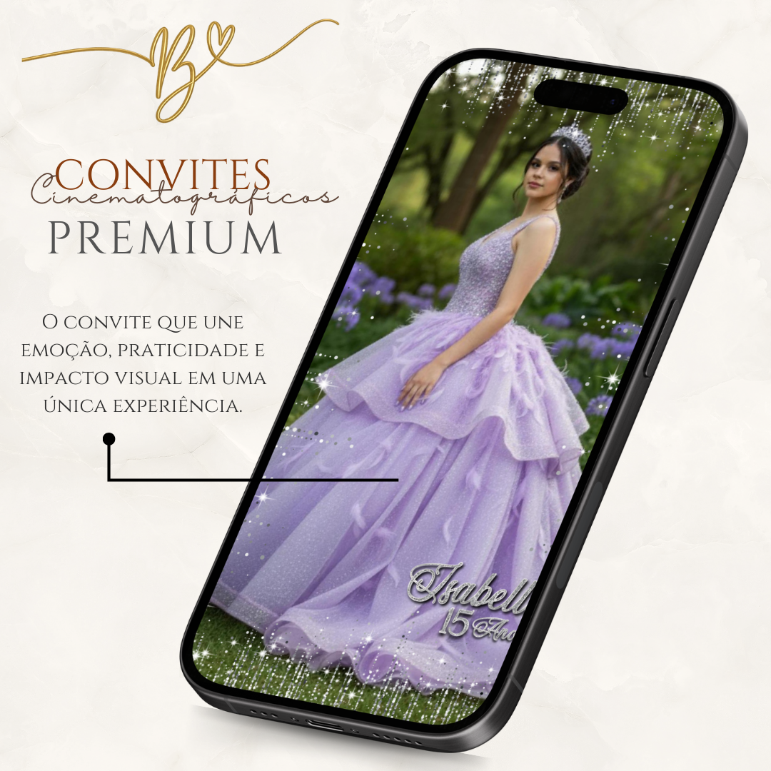Convite Digital  Cinematográfico Premium  15 Anos | Lavanda Real Plata