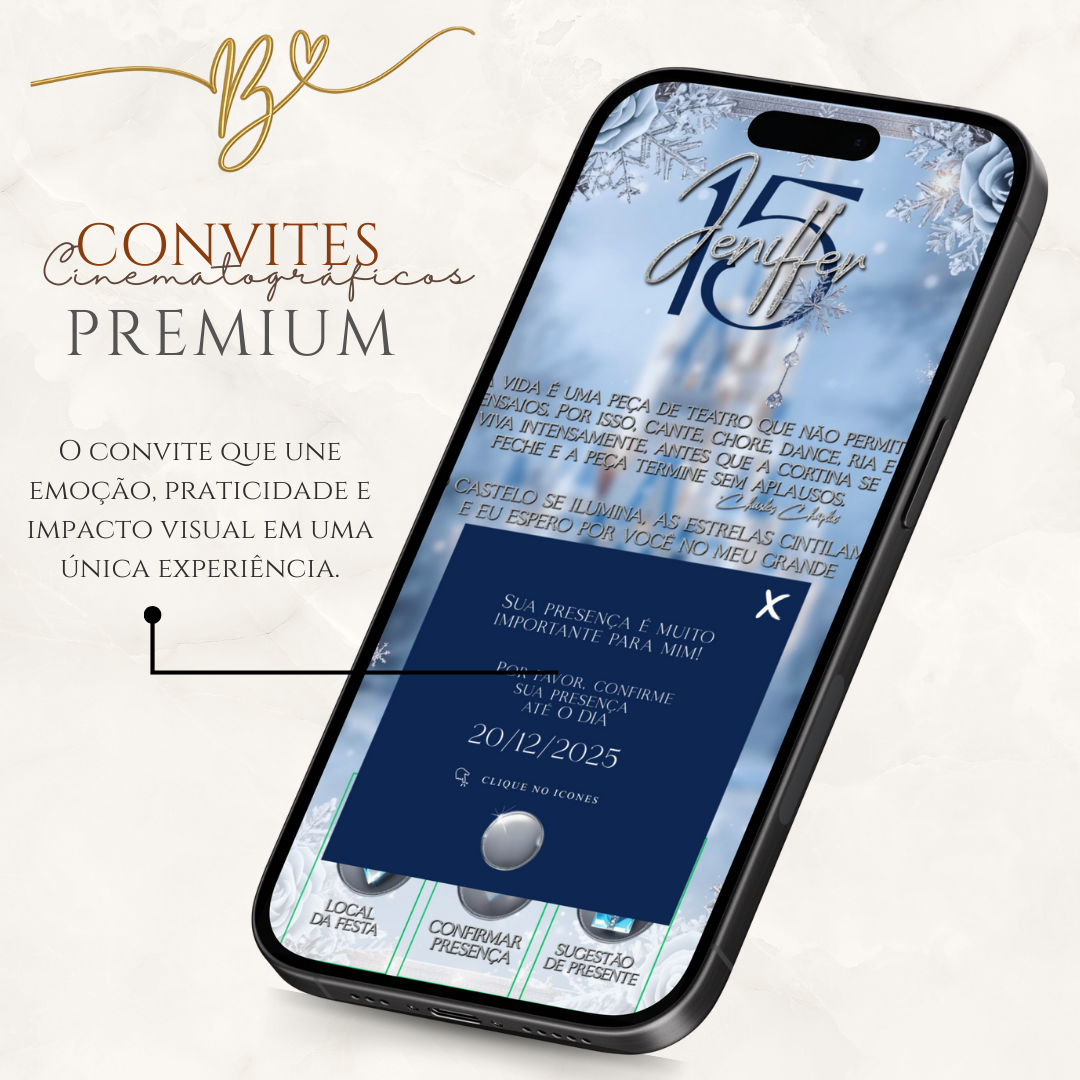 Convite Cinematográfico Premium  15 Anos | Baile de Inverno