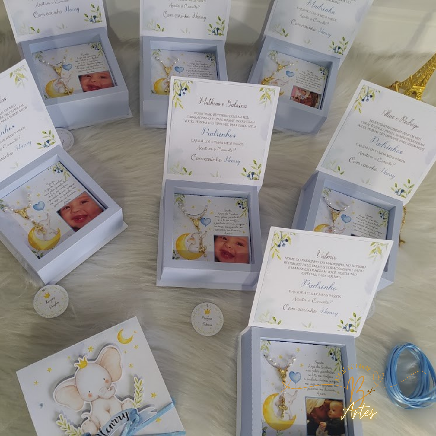 Arquivo de Corte Caixa Convite Padrinhos, Elefantinho- Azul +BRINDE