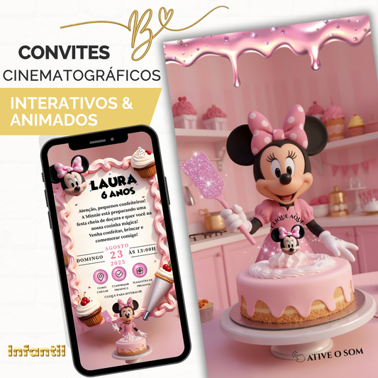 Convite Premium Cinematográfico Minnie Confeiteira
