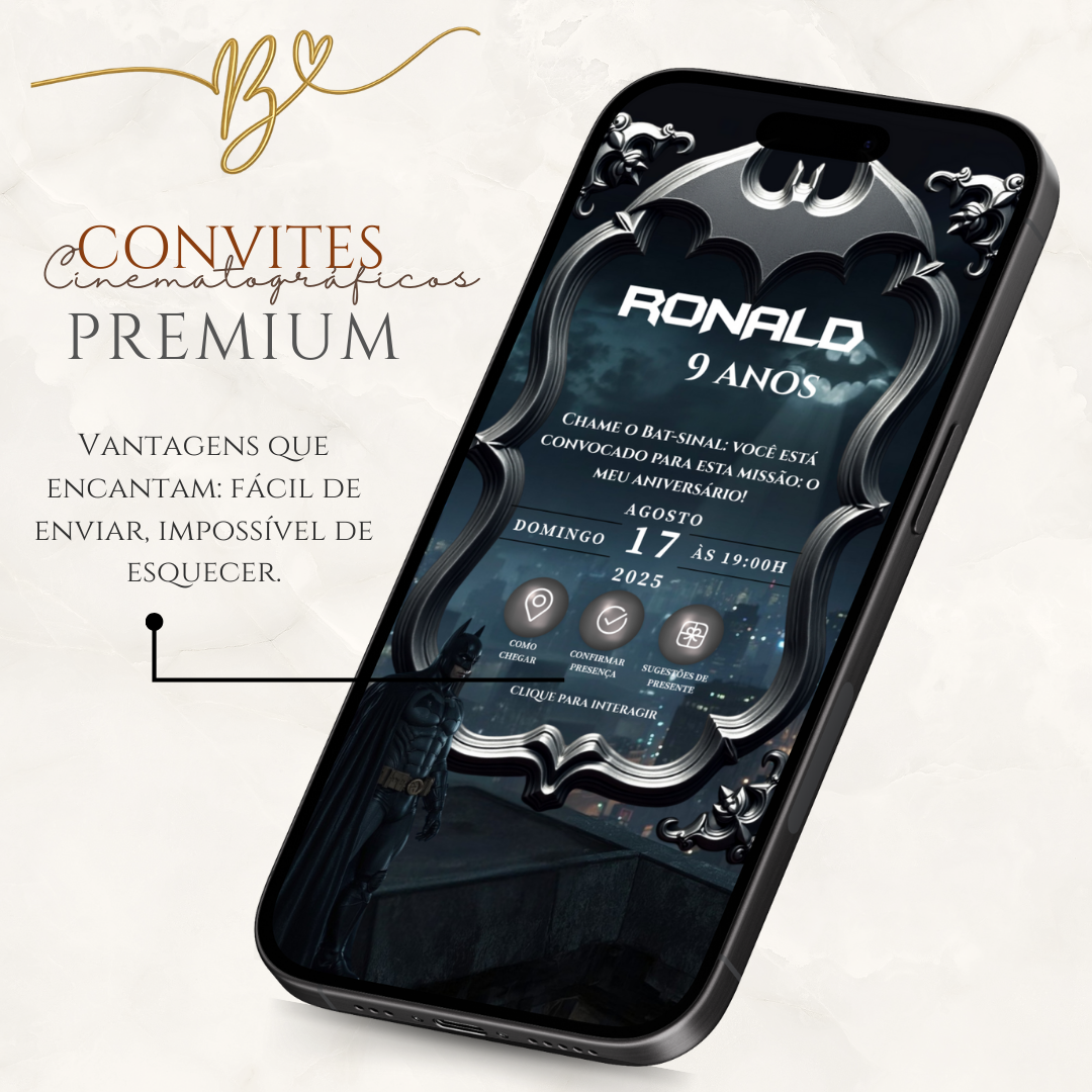Convite Cinematográfico Premium -  Batman Aniversário