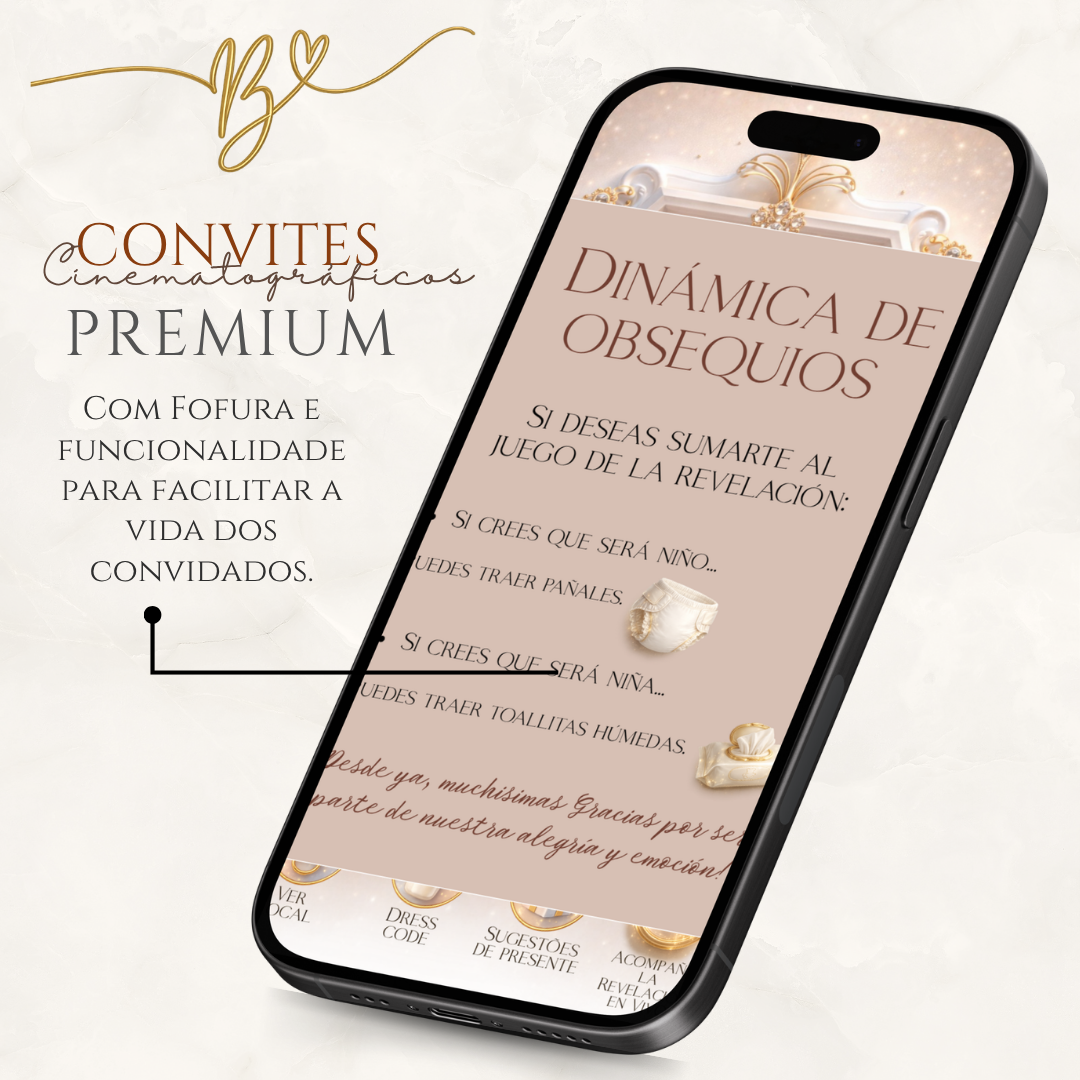 Convite Digital Cinematográfico Premium | Chá Revelação — Un Latido por Descubrir