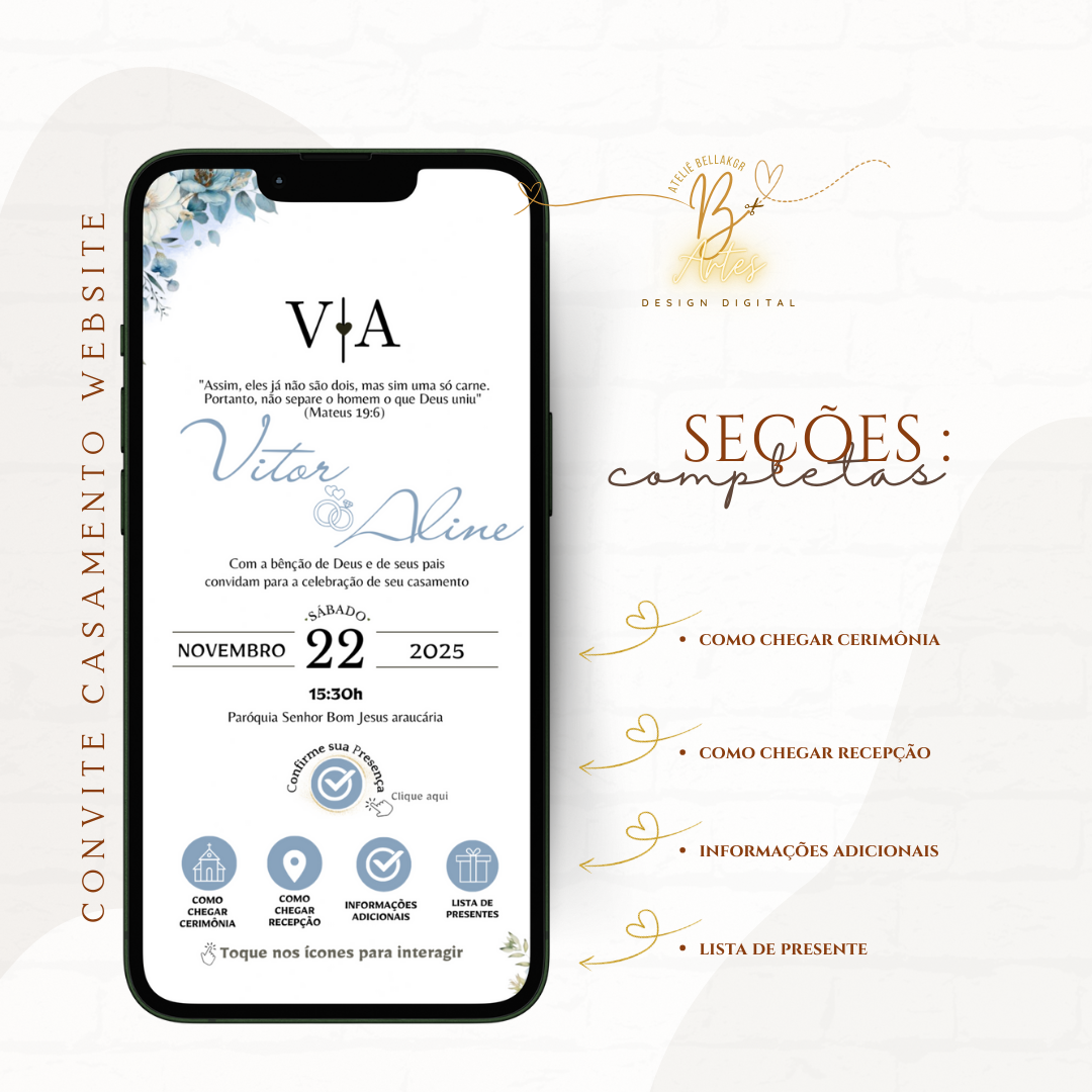 Convite Casamento Interativo Luxo Azul Serenity