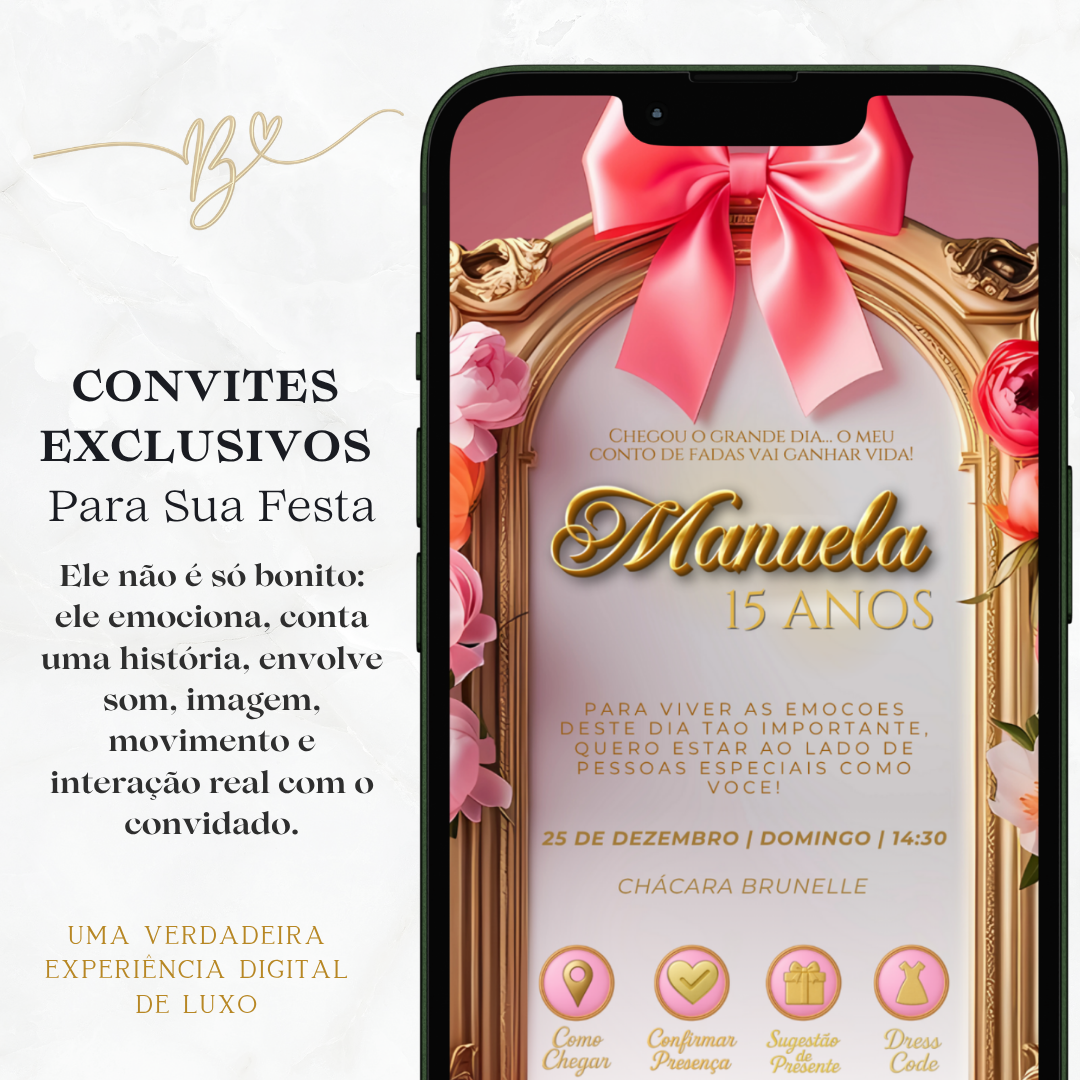 Convite Premium Cinematográfico 15 Anos Florar Rosa Coral
